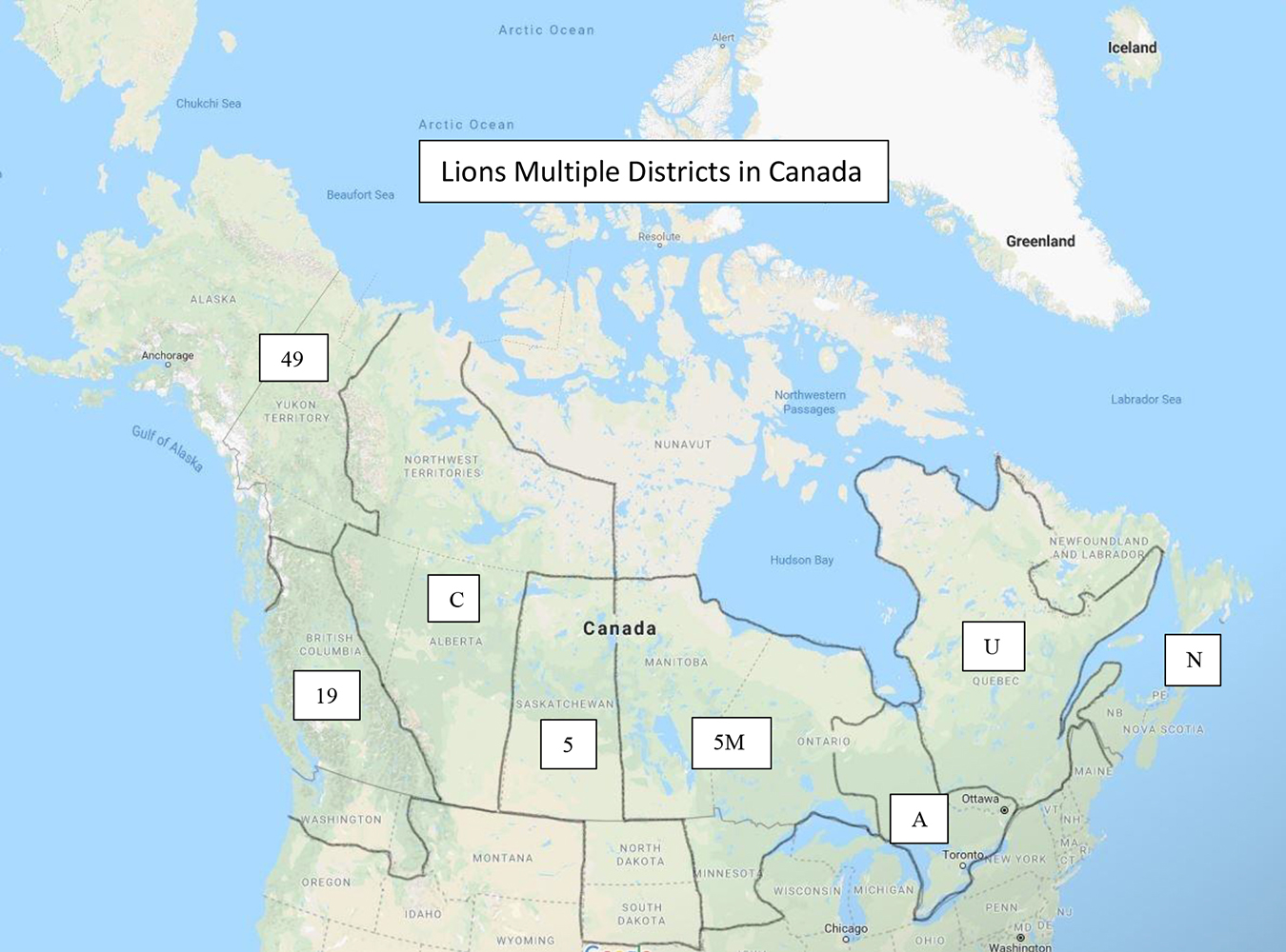 Graphic showing the Multiple Districts in Canada