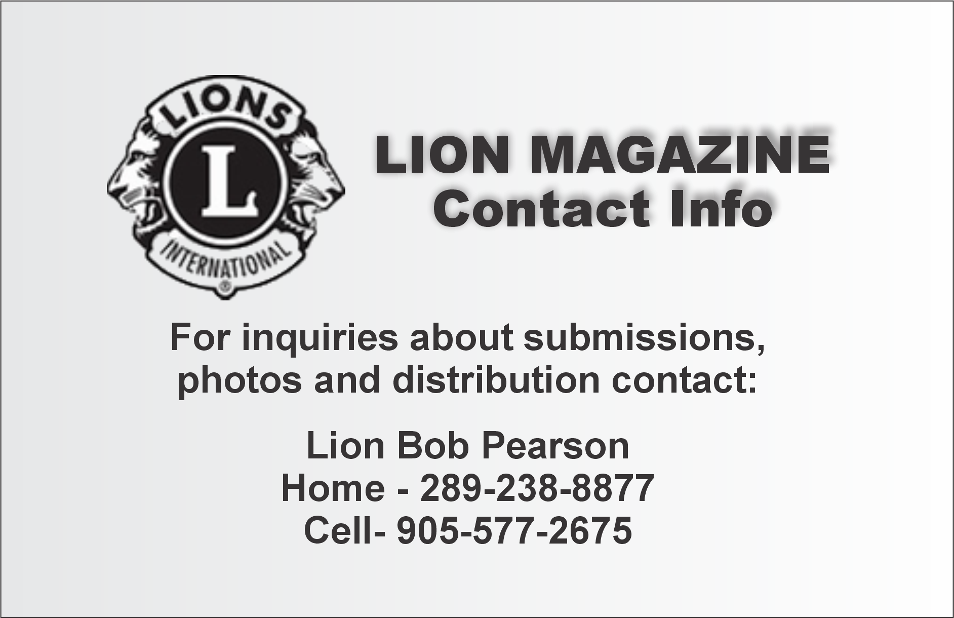 Lion Magazine Contact Info Card